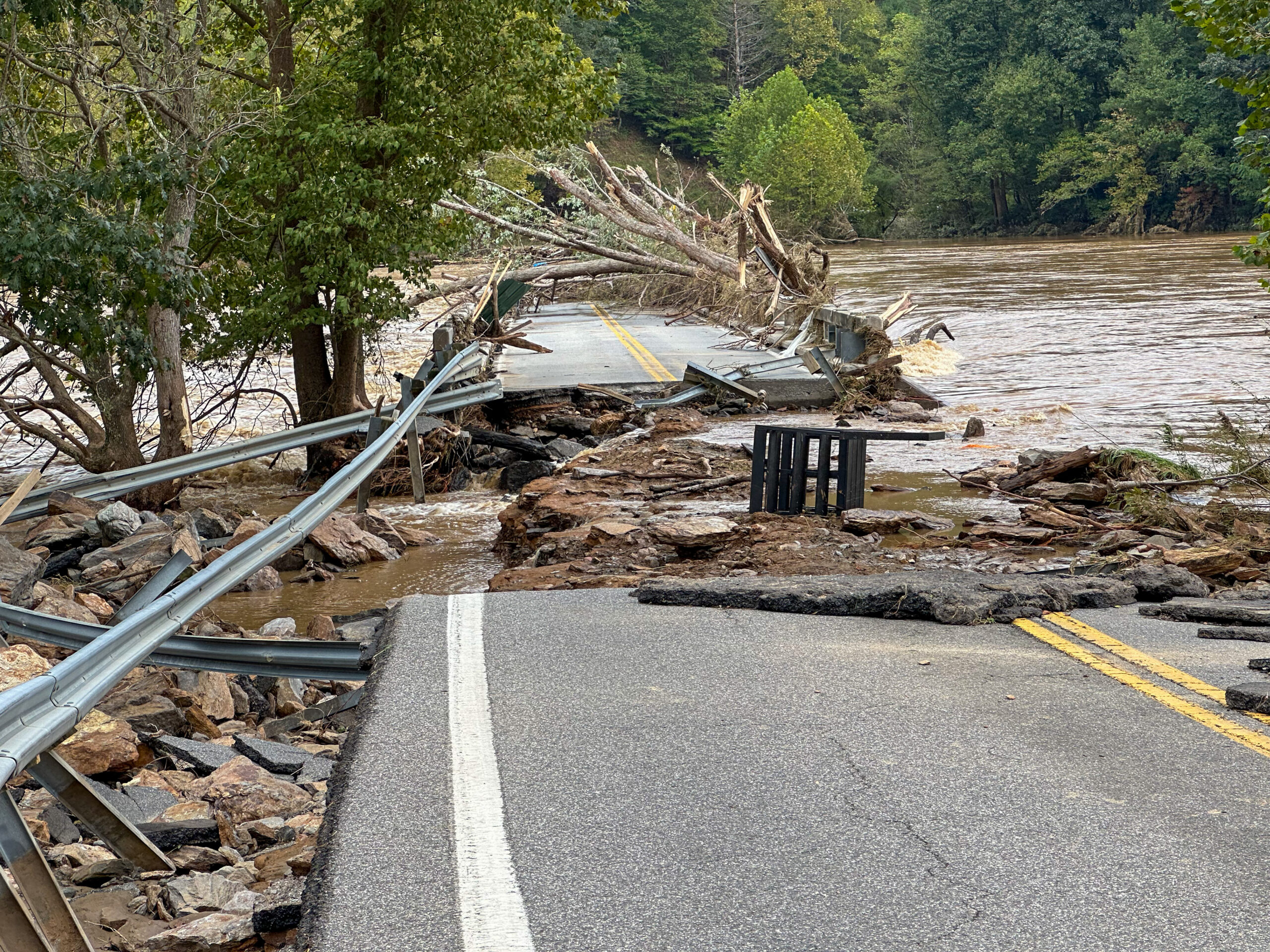 Low water bridge damaged by Hurricane Helene